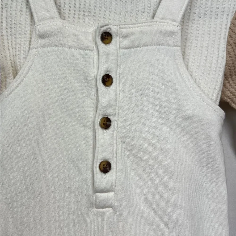 Old Navy ivory French Terry jumpsuit with waffle ivory and tan waffle bodysuit
